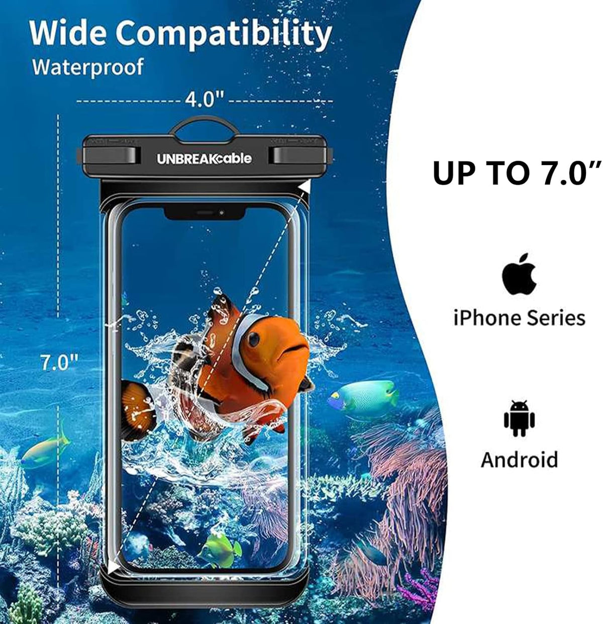 UNBREAKcable Waterproof Phone Pouch-2 Pack IPX8 Waterproof Phone Case for iPhone 16 15 14 13 12 11 Pro Max & Samsung S25 S24 S23-Dry Bag & Travel Essentials for Beach, Pool, Kayak & Cruise-7" Black