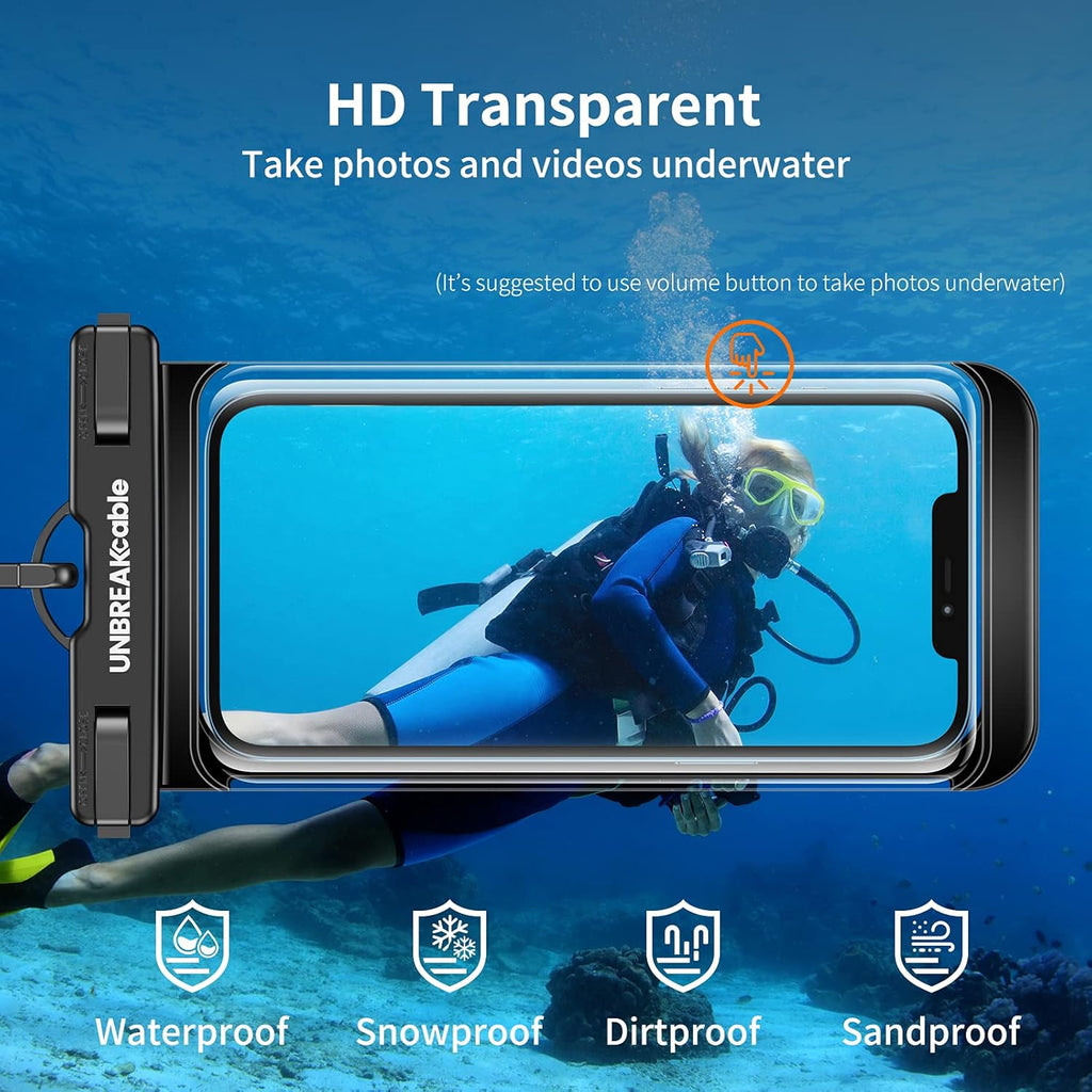 UNBREAKcable Waterproof Phone Pouch-2 Pack IPX8 Waterproof Phone Case for iPhone 16 15 14 13 12 11 Pro Max & Samsung S25 S24 S23-Dry Bag & Travel Essentials for Beach, Pool, Kayak & Cruise-7" Black